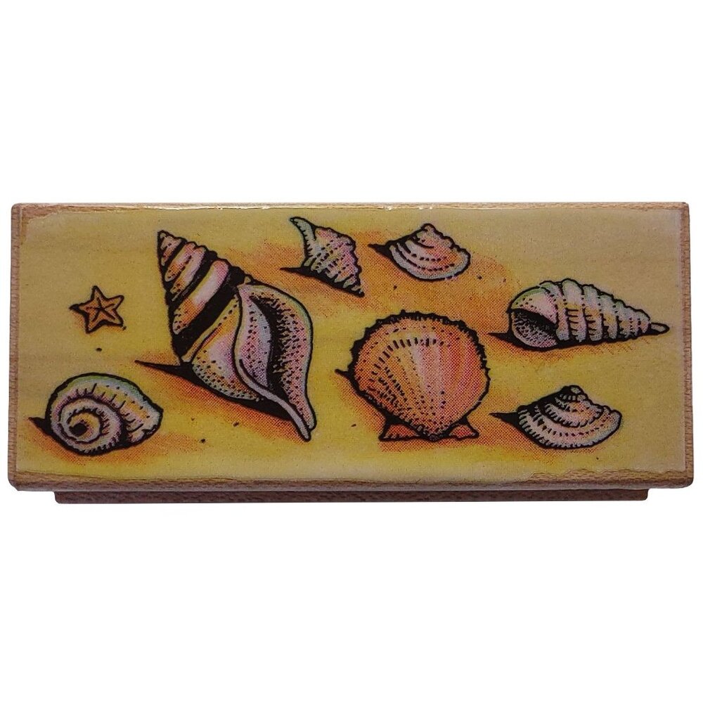 Shell Border Rubber Stamp Wood Block Nautical By All Night Media